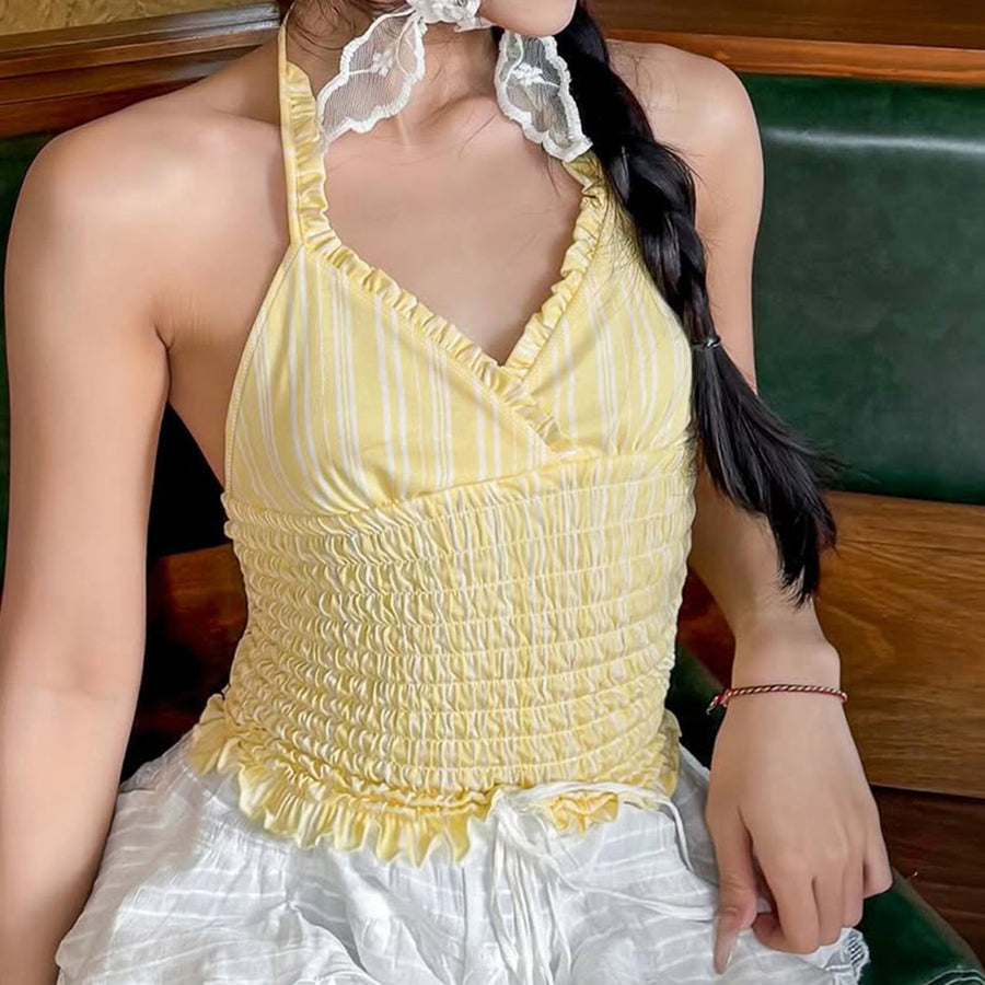 Yellow & White Striped Halter Top