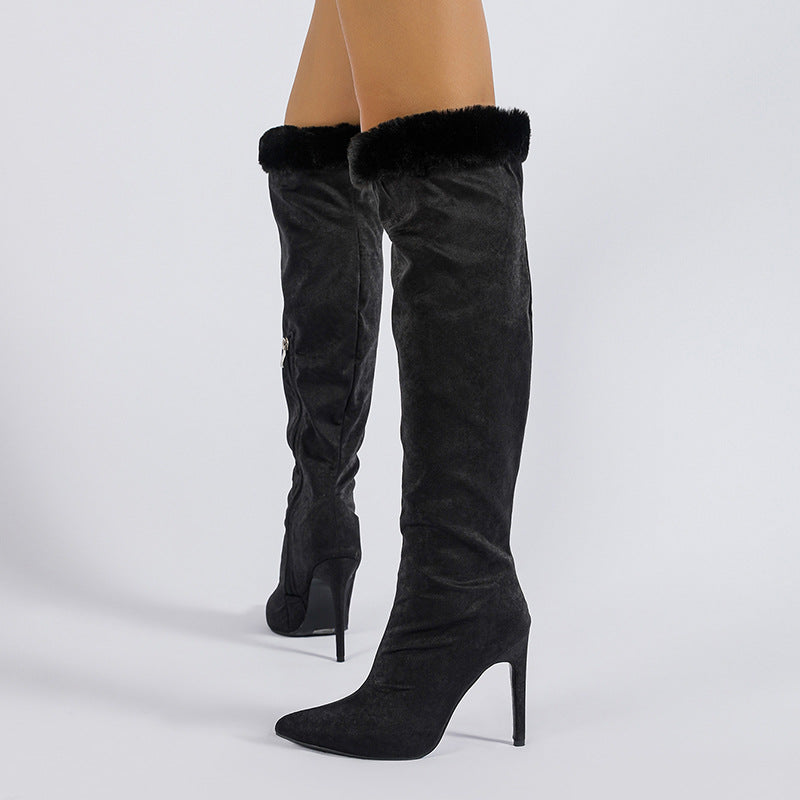 Fur + Lace Velour Heeled Boots