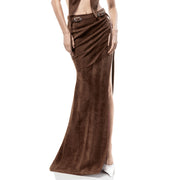 Belted Slit Maxi Skirt