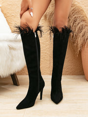 Suede + Feather Heel Boots