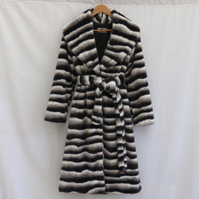 Monochrome Plush Long Faux Fur Coat