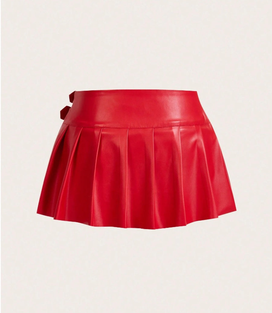 Pleated Vegan Leather Skirt