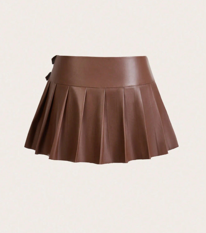 Pleated Vegan Leather Skirt