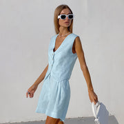 Linen Vest + Shorts Set