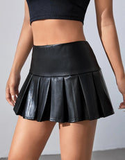 Pleated Vegan Leather Skort