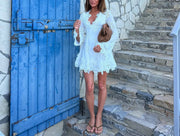 Long Sleeve Tied Lace V neck Slim Fit Dress