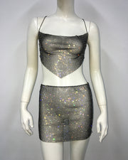 Lara Mesh Rhinestone Skirt Set