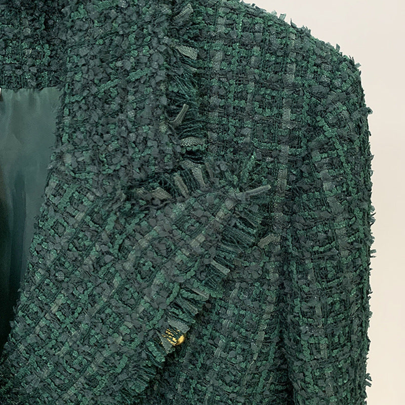 Deep Emerald Tweed + Wool Blazer