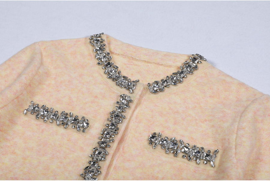 Rhinestone Knitted Cardigan + Skirt Set