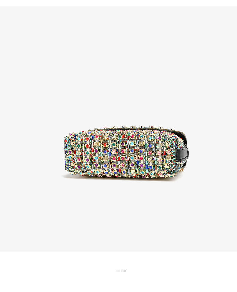 Rhinestone Embellished Tweed Crossbody Bag