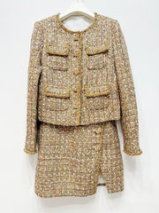 Gold Tweed Dress + Cardigan Set