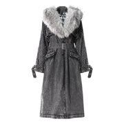 Detachable Faux Fur Collar Denim Slim Fit Coat