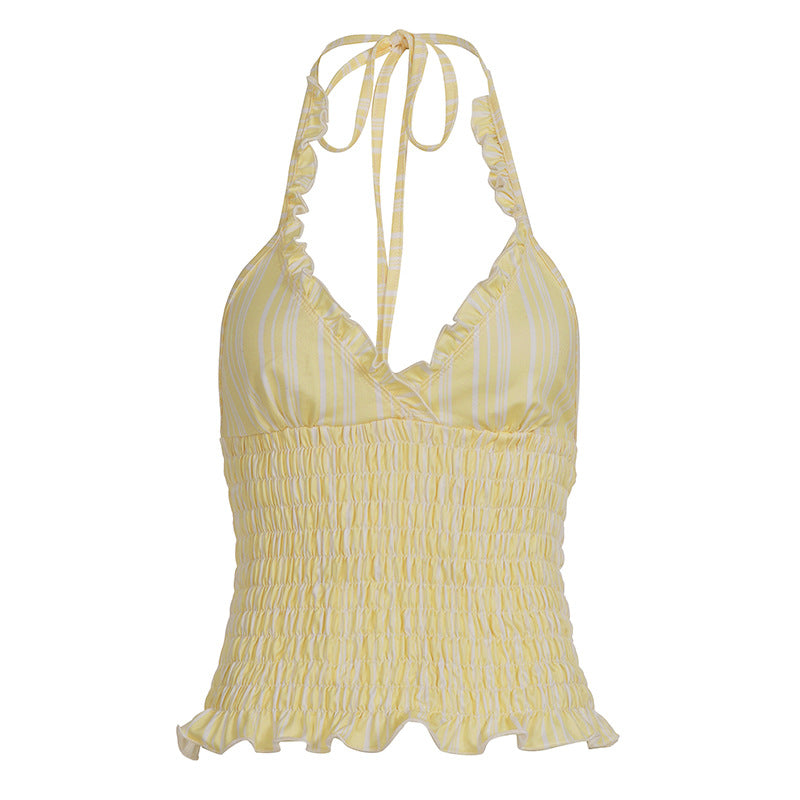 Yellow & White Striped Halter Top