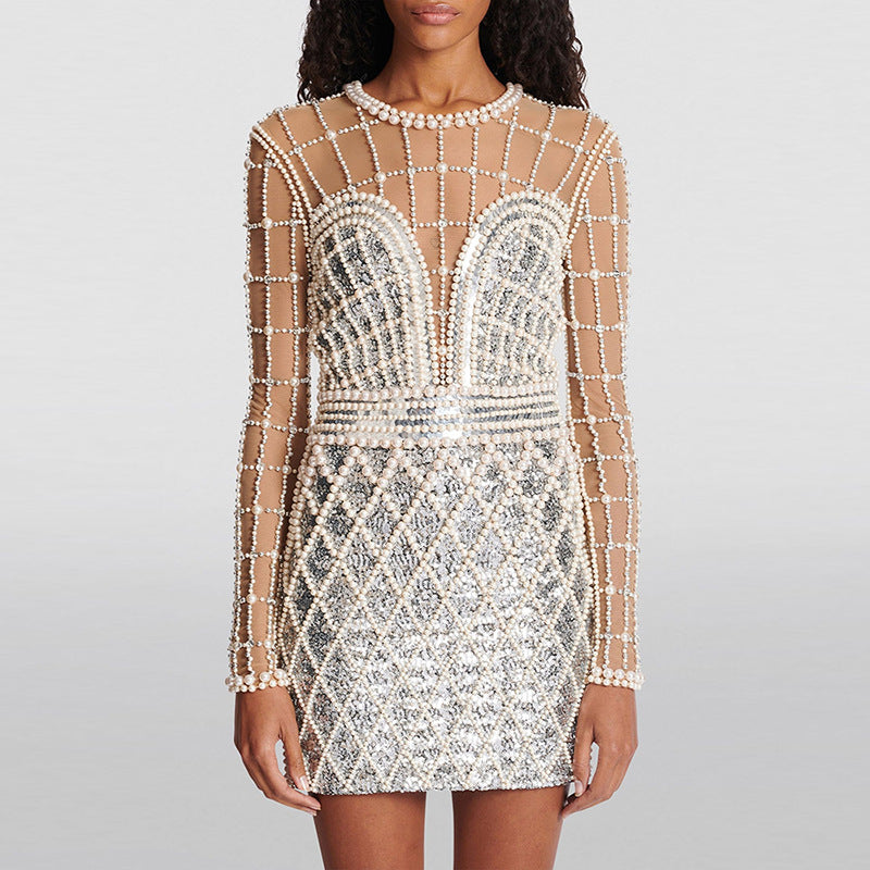 Pearl Dynasty Embellished Mini Dress
