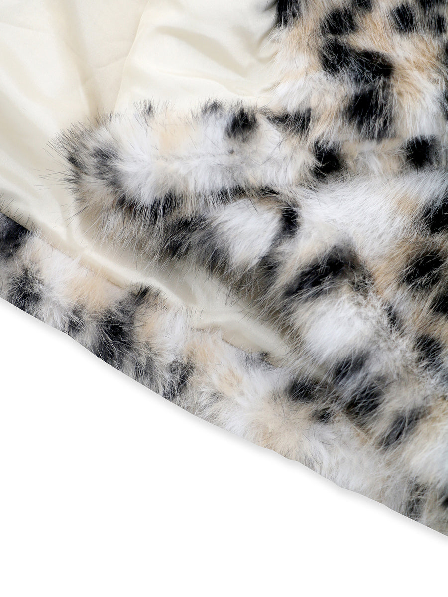 Hooded Faux Snow Leopard Fur Coat