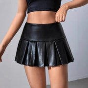 Pleated Vegan Leather Skort