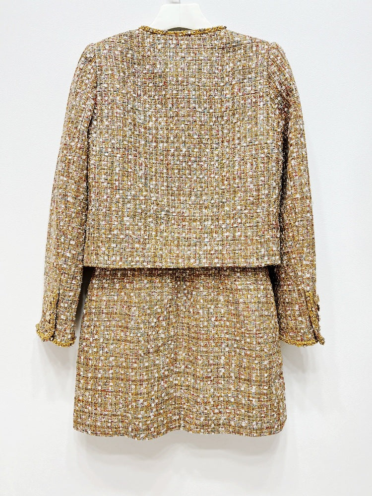 Gold Tweed Dress + Cardigan Set