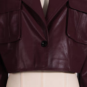 Wine Vegan Leather Loose Fit Cropped Coat