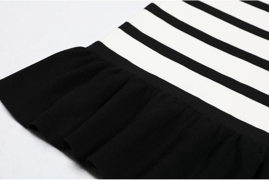 Black & White Striped Slim Fit Knitted Mini Dress