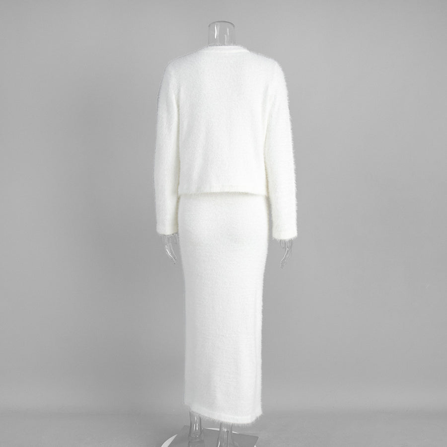 Plush Cardigan Maxi Skirt Set