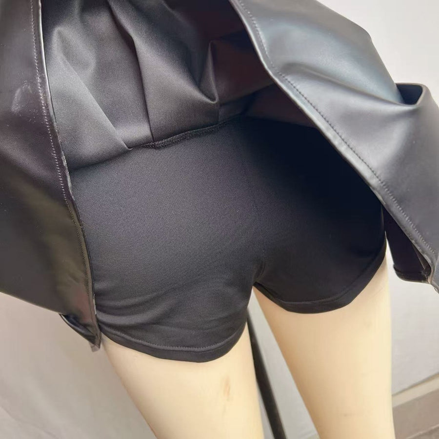 Pleated Vegan Leather Skort