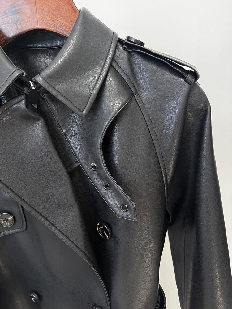 Belted Vegan Leather Coat