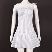 White Dress Black Stripes Mini Dress