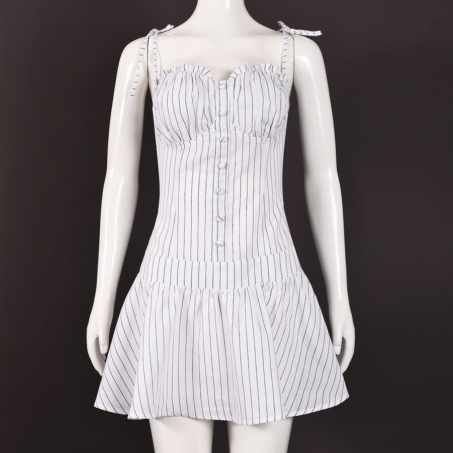 White Dress Black Stripes Mini Dress
