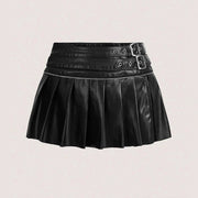 Pleated Vegan Leather Skirt