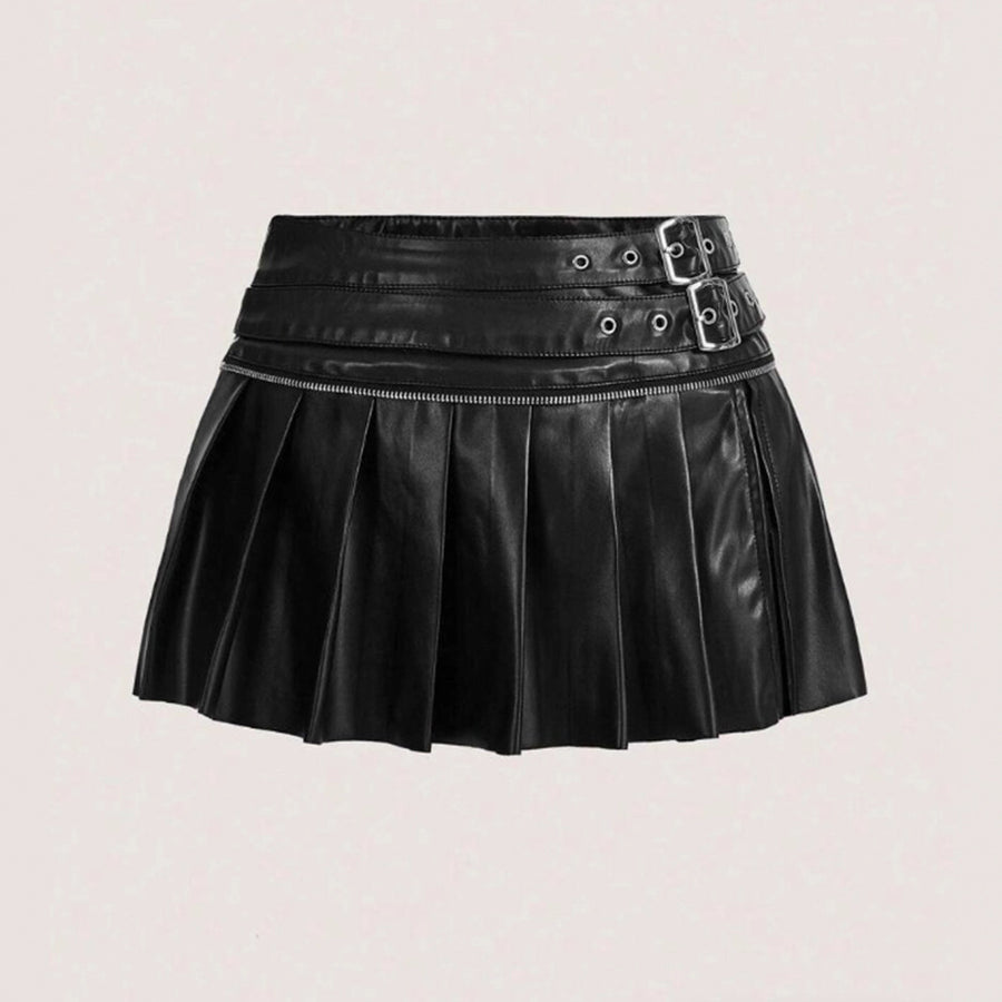 Pleated Vegan Leather Skirt