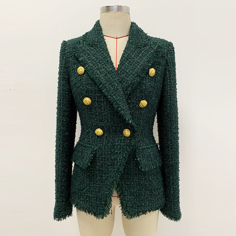 Deep Emerald Tweed + Wool Blazer