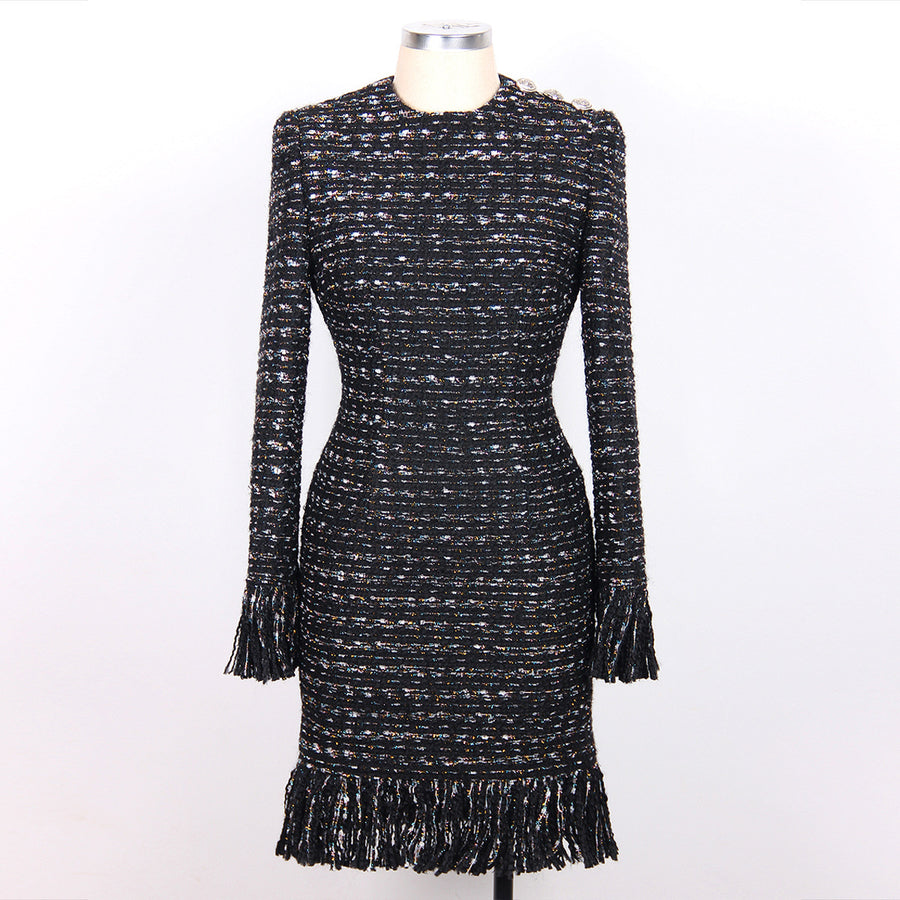 Woolen Fringe Mini Dress