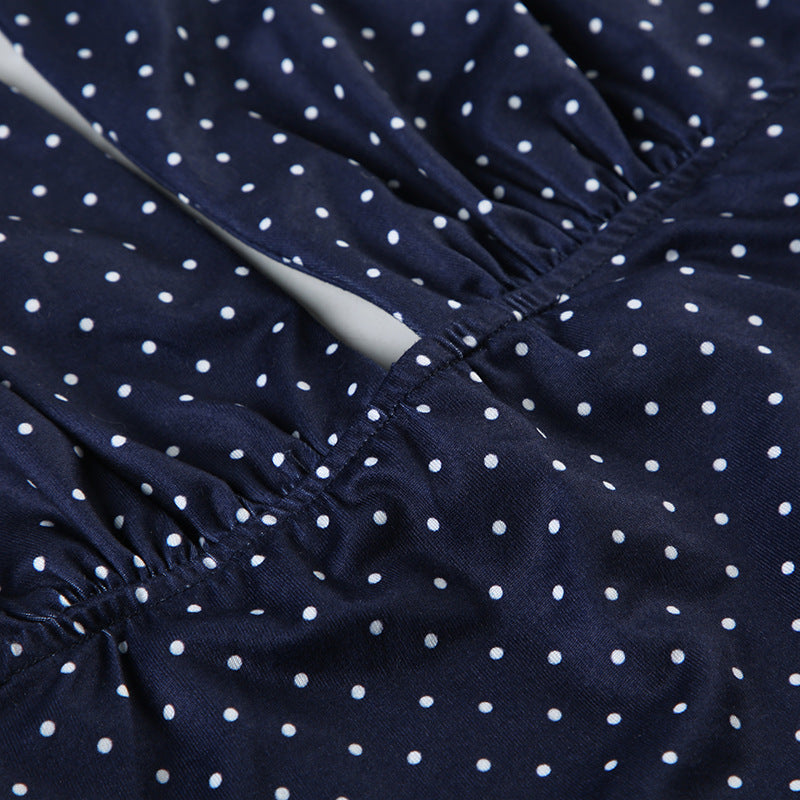 Navy Blue Polka Dot Halter Skirt Set
