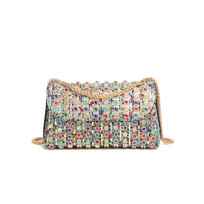 Rhinestone Embellished Tweed Crossbody Bag