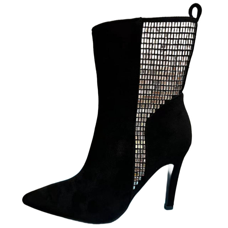 Velvet + Rhinestone Stiletto Booties