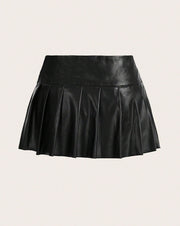 Pleated Vegan Leather Skirt
