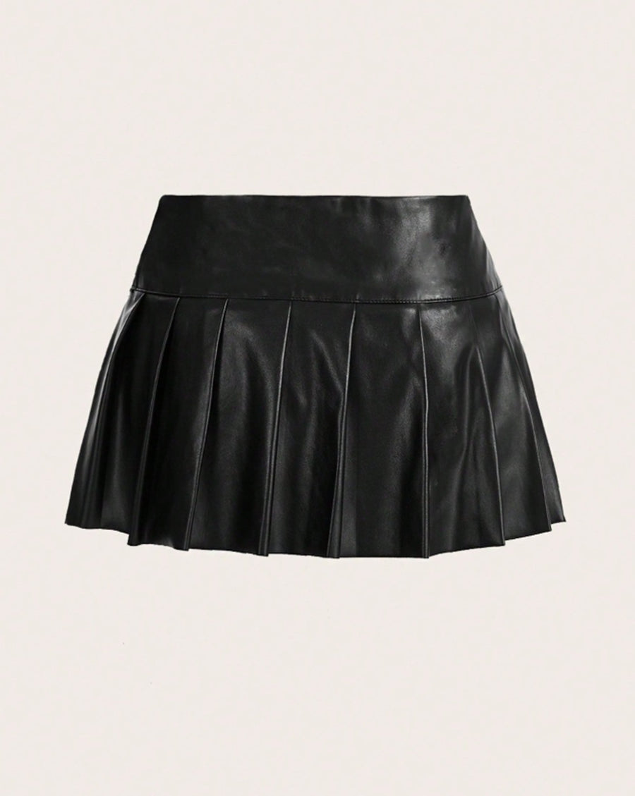 Pleated Vegan Leather Skirt