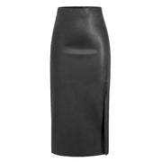 Vegan Leather Midi Skirt - Side Slit