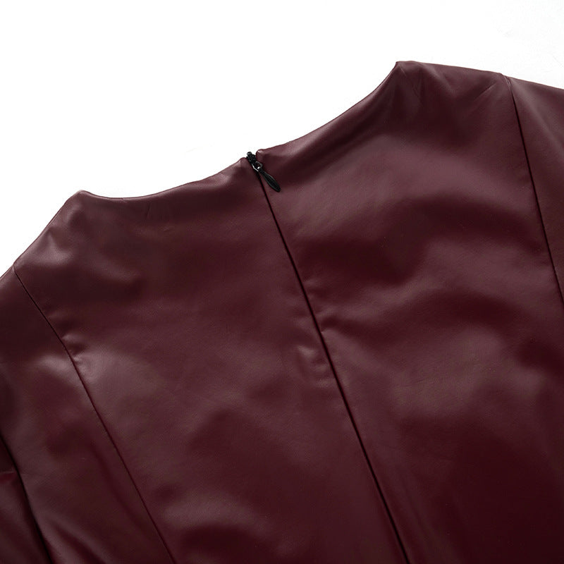 Vegan Leather Wine Slim Fit + Flare Sleeve Top