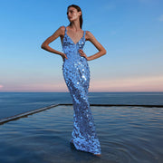 Blue Mirage Sequin Maxi Dress