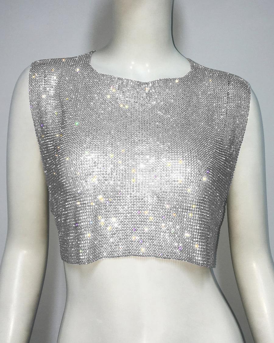 Octavia Mesh Rhinestone Crop Top