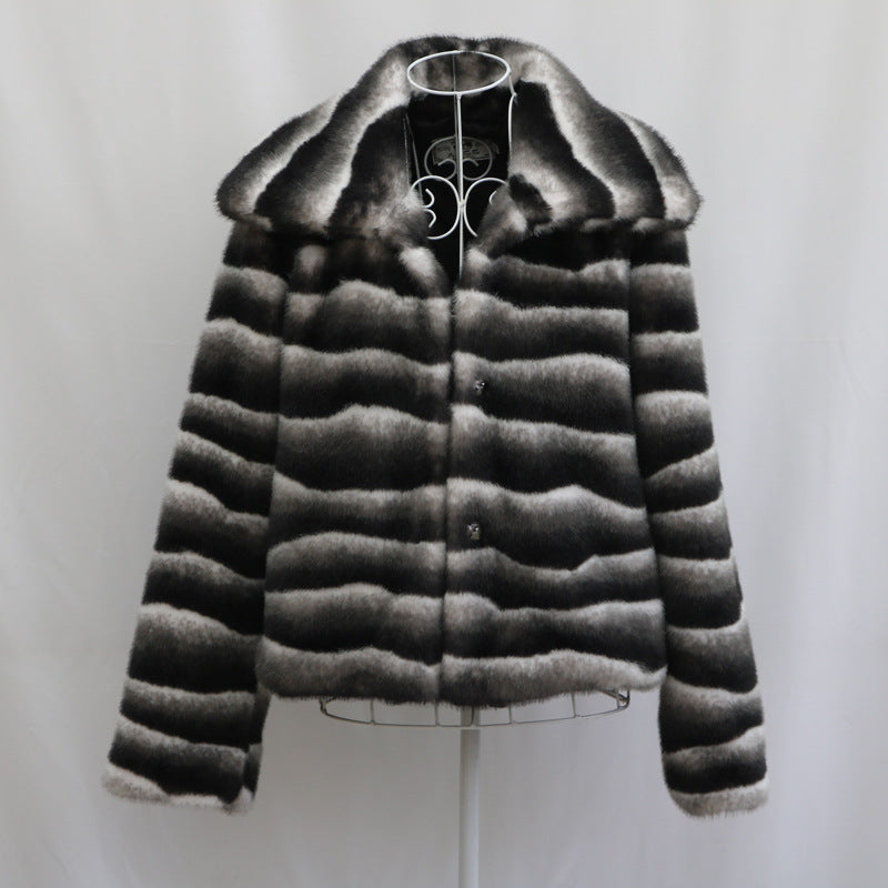 Monochrome Plush Short Faux Fur Coat