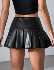 Pleated Vegan Leather Skort