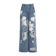 Denim Ripped Wide Leg Jeans