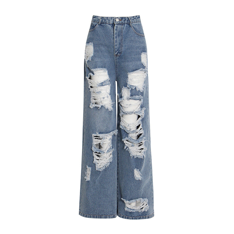 Denim Ripped Wide Leg Jeans