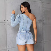 Genevieve Denim One Shoulder Top