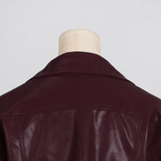 Wine Vegan Leather Loose Fit Cropped Coat