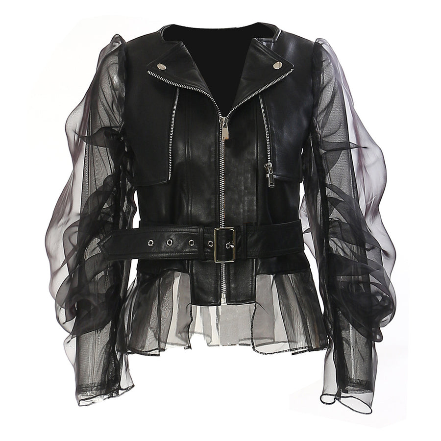 Natalia Mesh Sleeved + Vegan Leather Jacket