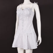 White Dress Black Stripes Mini Dress