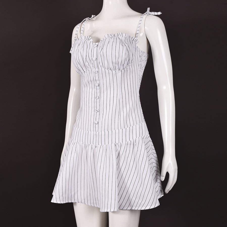 White Dress Black Stripes Mini Dress
